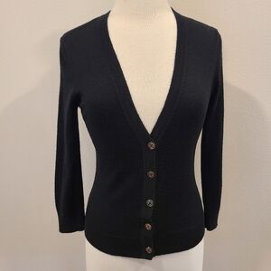 Tory Burch Black Merino Wool Cardigan Sweater